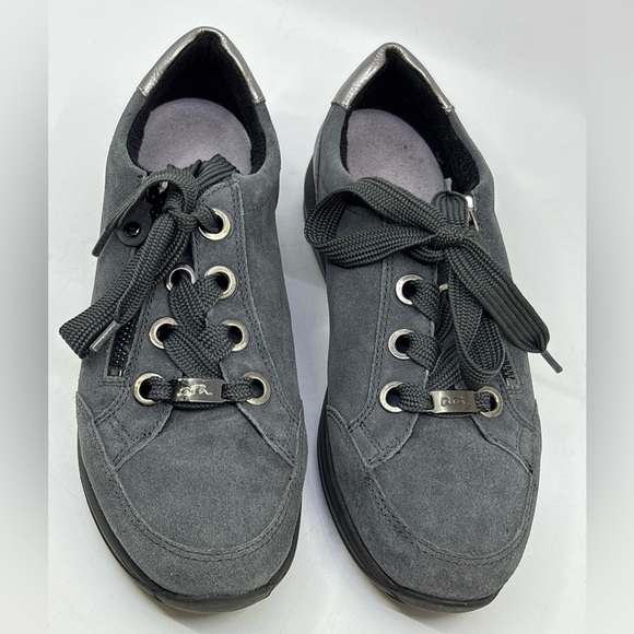 Ara High Soft Lace-Up Sneakers With Side Zipper In Gray & Black Size 7 - Picture 3 of 9